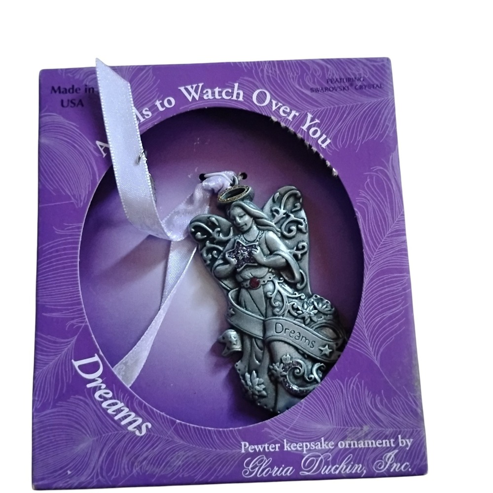 Gloria Duchin Pewter Angel of Dreams Ornament Swarovski Crystal Made in USA NIB